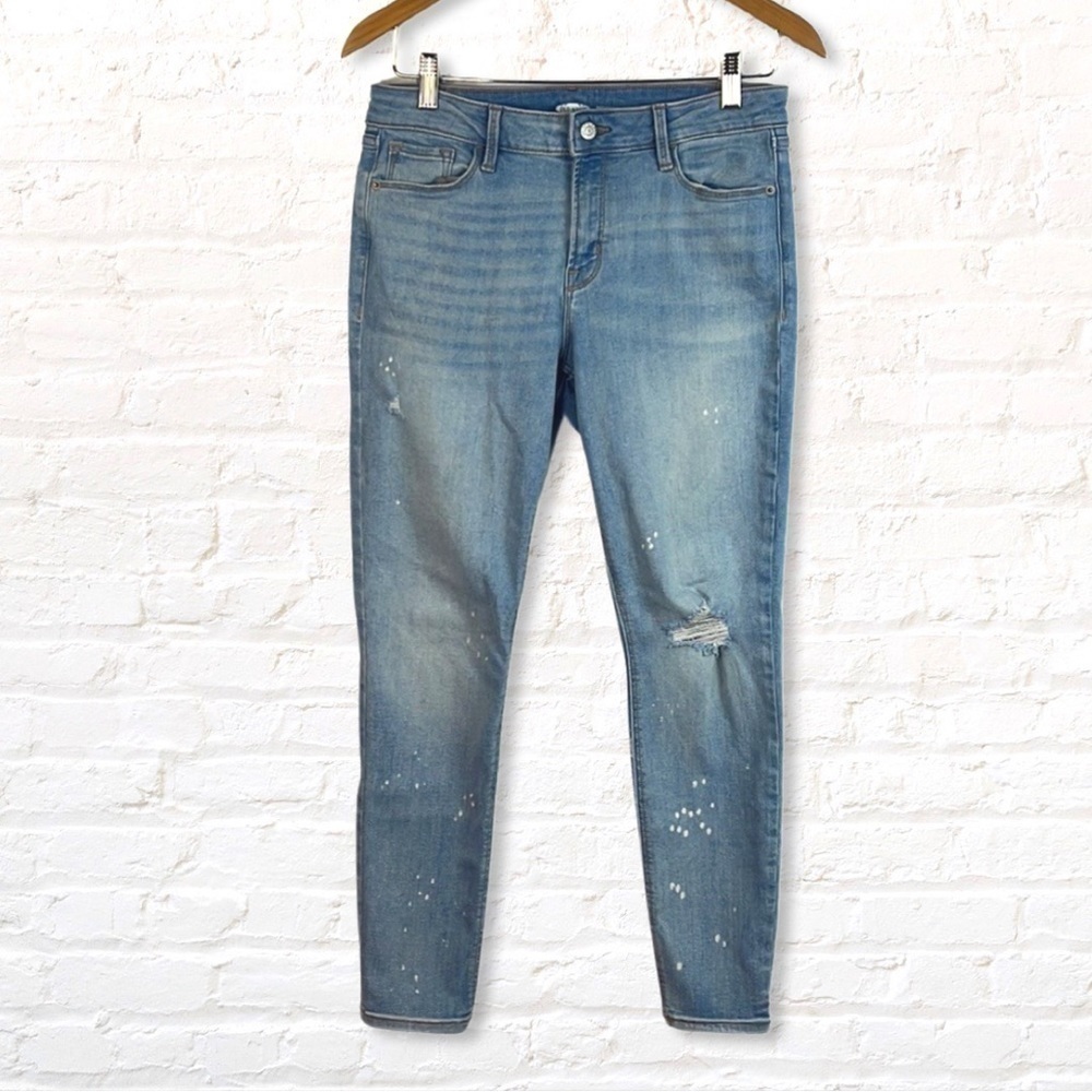Old Navy Rockstar Distressed Super Skinny Jeans Size 8 Petite Bleach Splattered - Picture 1 of 8